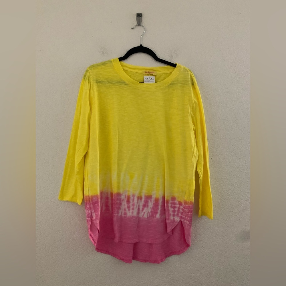 Fresh Produce Women’s Size Large Bamboo Dipped Catalina Top Lemondrop Dye Tee
